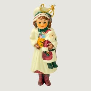 Jan Hagara 1986 Girl with Santa Doll Christmas Ornament 2-Year Edition Vintage